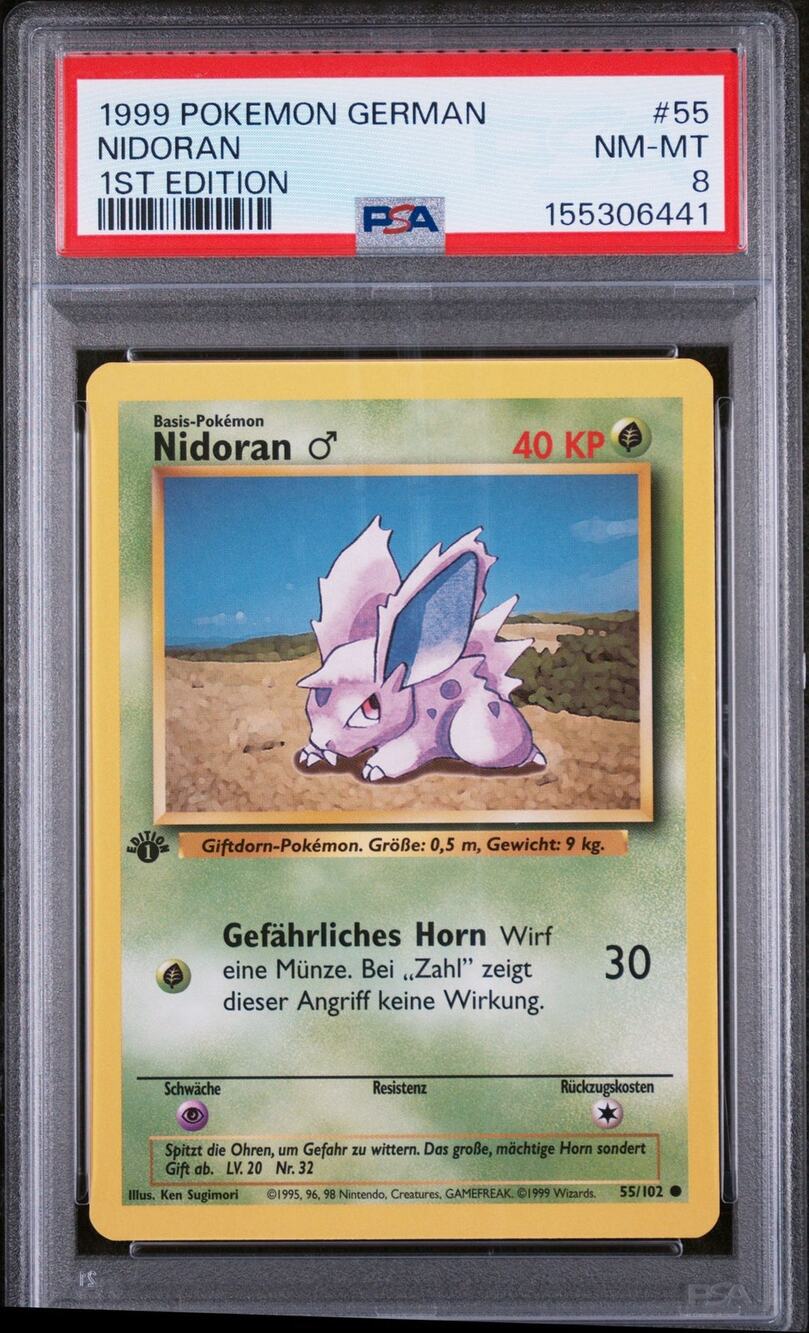 PSA 8 NM-MT Nidoran 1st Edition 55/102 Pokémon 1999 German Base Set Graded Card